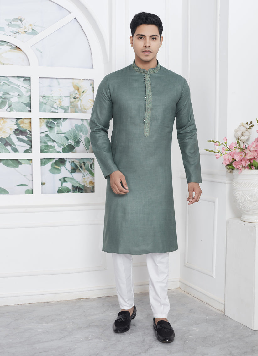 Fern Green Cotton Kurta Pyajama Set