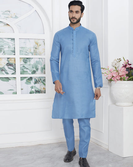 Sky Blue Cotton Kurta Pyajama Set