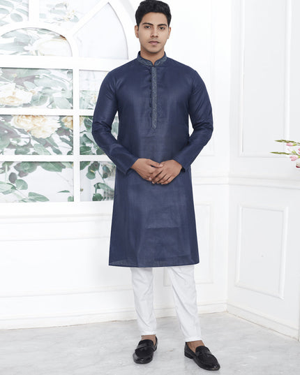 Navy Blue Cotton Kurta Pyajama Set