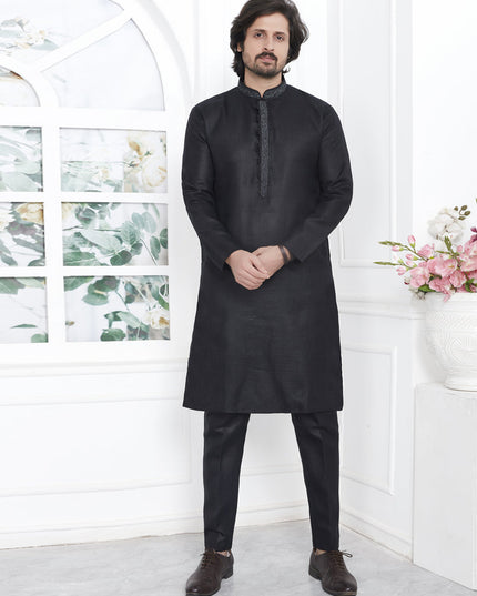 Black Cotton Kurta Pyajama Set