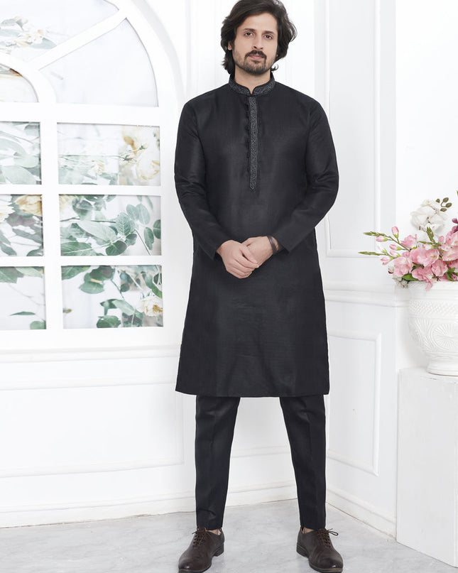Black Cotton Kurta Pyajama Set