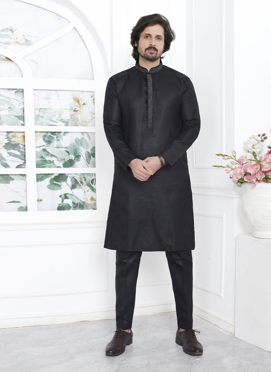 Black Cotton Kurta Pyajama Set