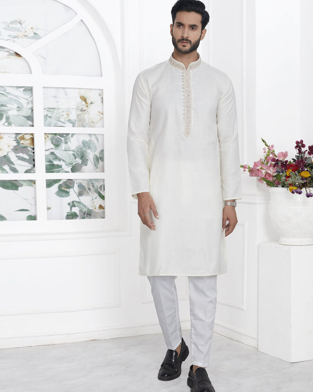 Cream Cotton Kurta Pyajama Set