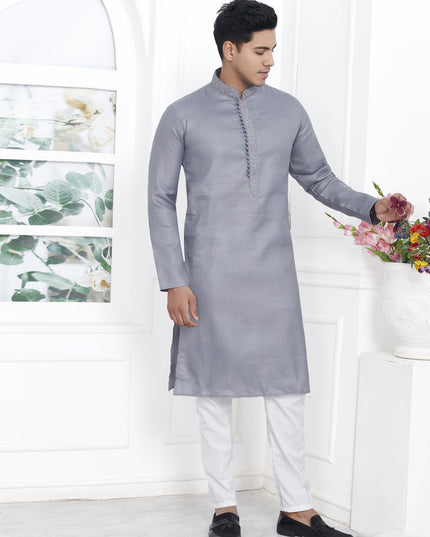 Grey Cotton Kurta Pyajama Set