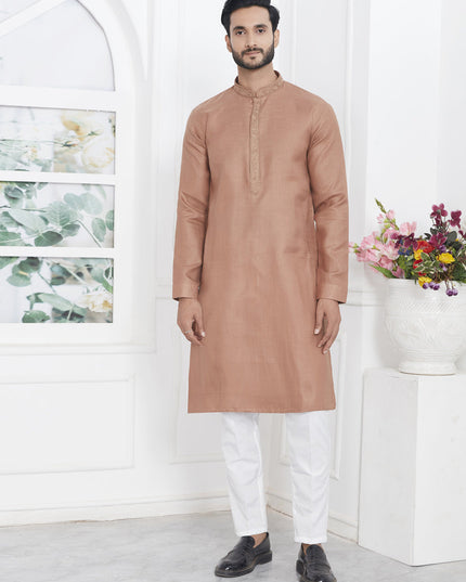 Brown Cotton Kurta Pyajama Set