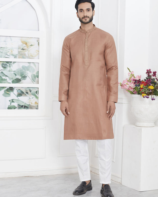 Brown Cotton Kurta Pyajama Set