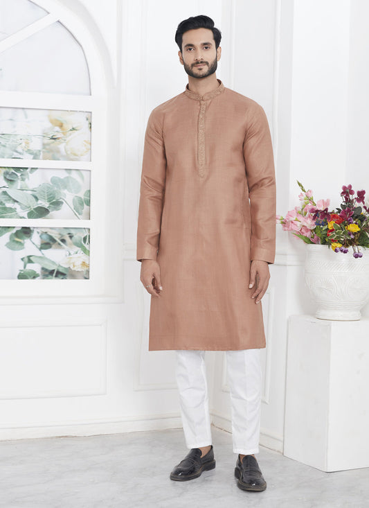 Brown Cotton Kurta Pyajama Set