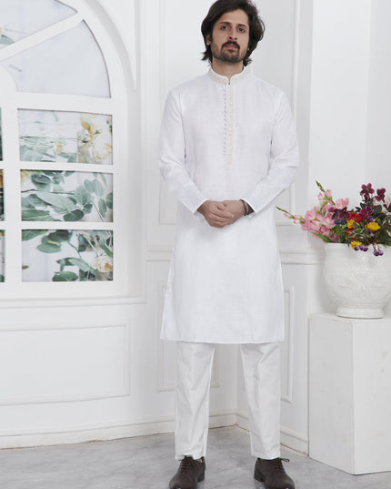Off White Cotton Kurta Pyajama Set