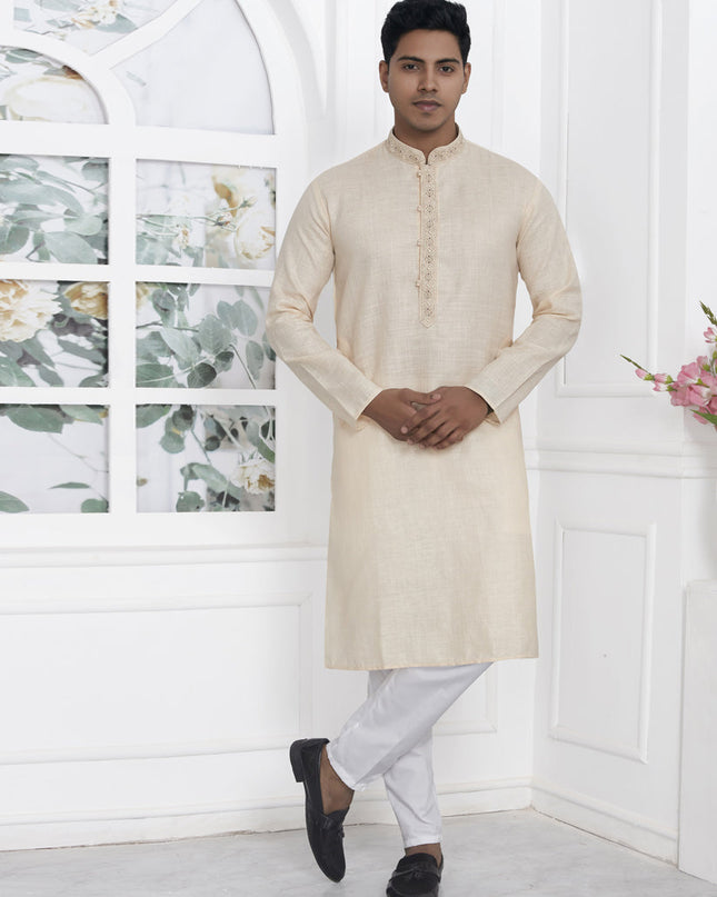 Beige Cotton Kurta Pyajama Set