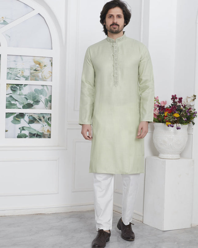 Pista Green Cotton Kurta Pyajama Set
