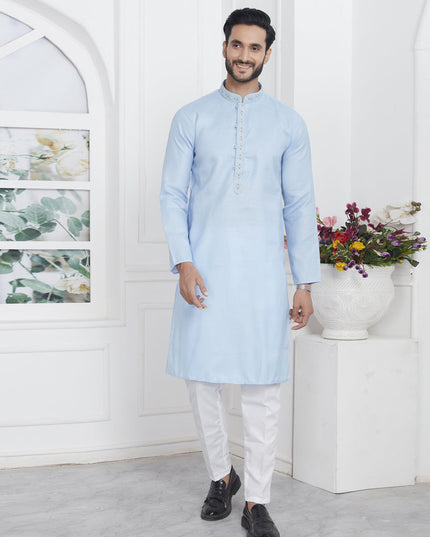 Sky Blue Cotton Kurta Pyajama Set