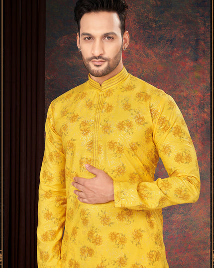 Golden Yellow Mens Kurta Pajama Set