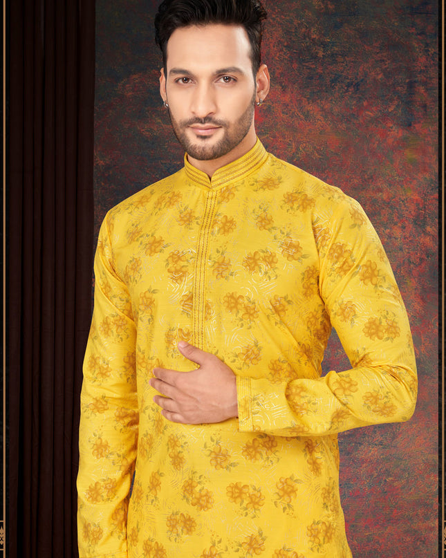Golden Yellow Mens Kurta Pajama Set