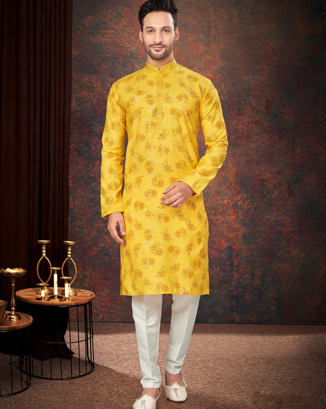 Golden Yellow Mens Kurta Pajama Set