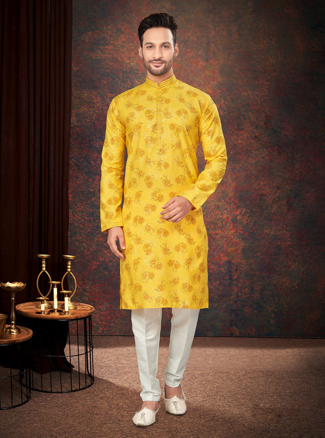 Golden Yellow Mens Kurta Pajama Set