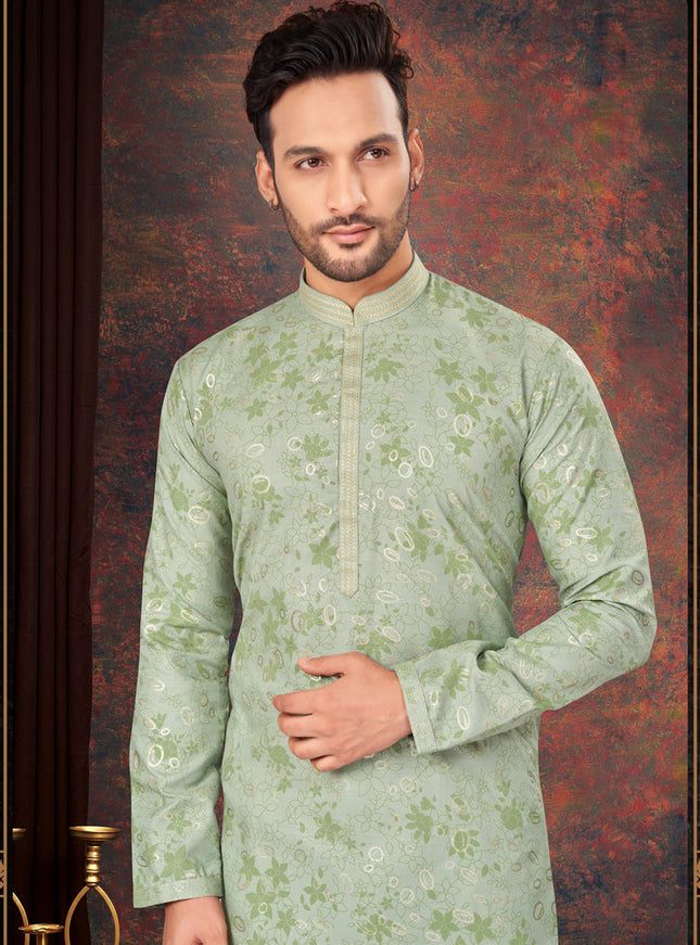 Pista Green Mens Kurta Pajama Set