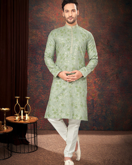 Pista Green Mens Kurta Pajama Set