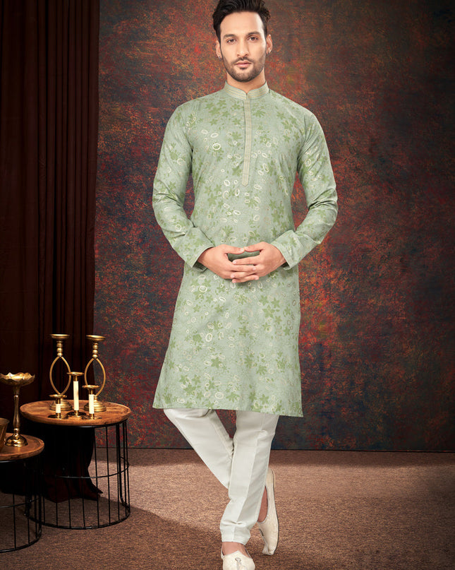 Pista Green Mens Kurta Pajama Set