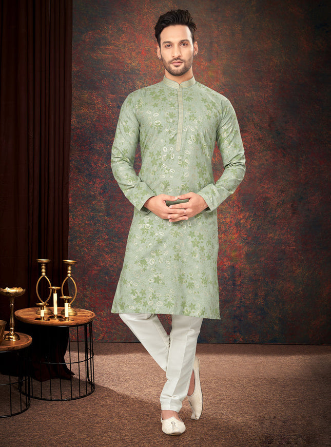 Pista Green Mens Kurta Pajama Set