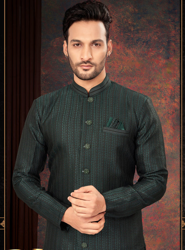 Bottle Green Mens Designer Indo Western