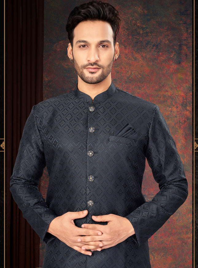 Navy Blue Mens Designer Indo Western