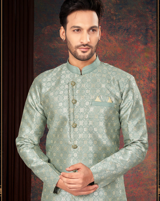 Pastel Green Mens Designer Indo Western