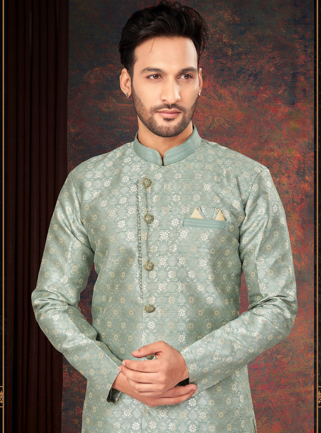 Pastel Green Mens Designer Indo Western