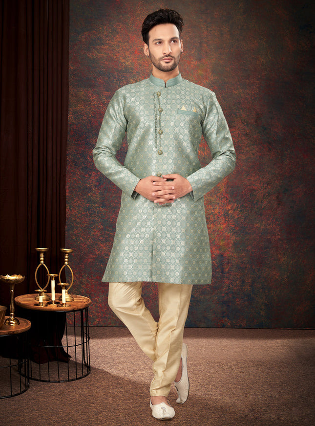 Pastel Green Mens Designer Indo Western
