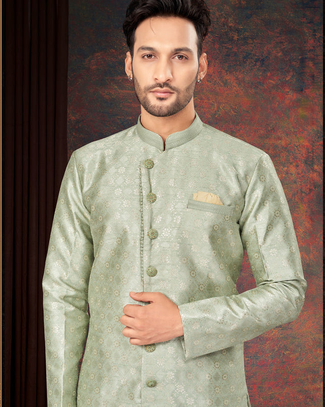 Pastel Green Mens Designer Indo Western