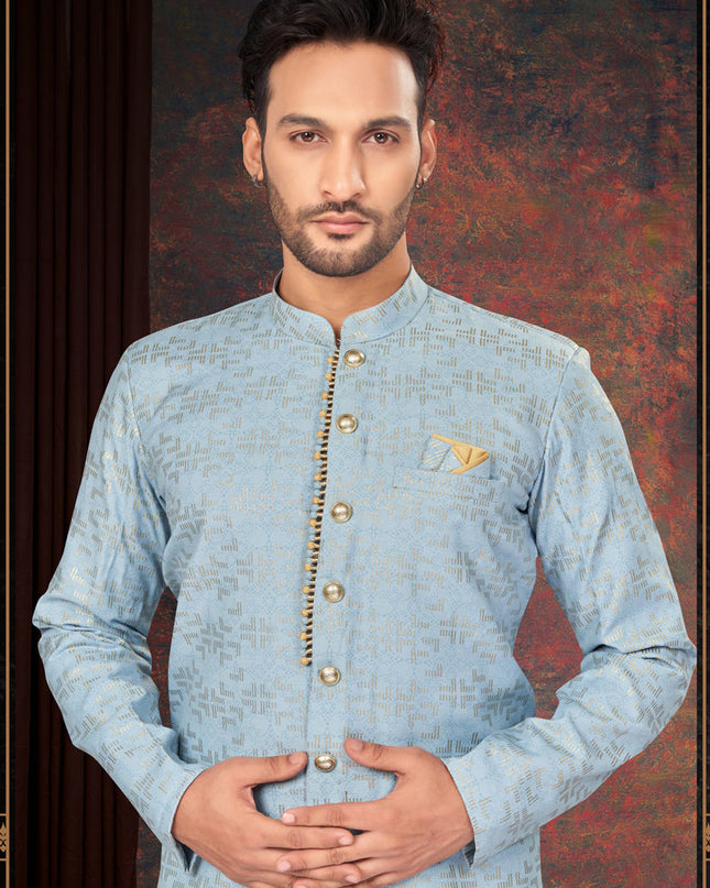 Sky Blue Mens Designer Indo Western