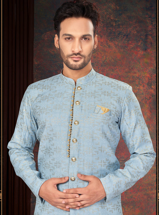 Sky Blue Mens Designer Indo Western