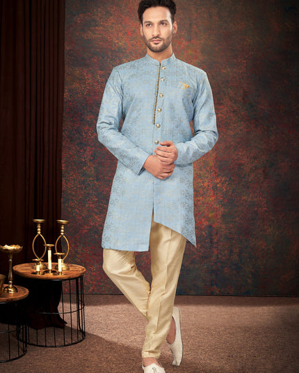 Sky Blue Mens Designer Indo Western