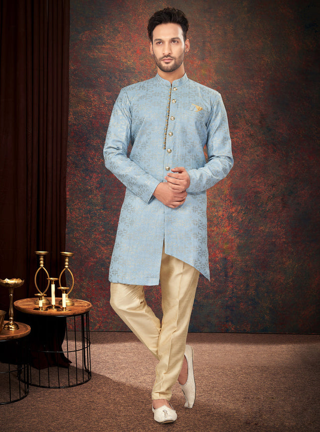 Sky Blue Mens Designer Indo Western