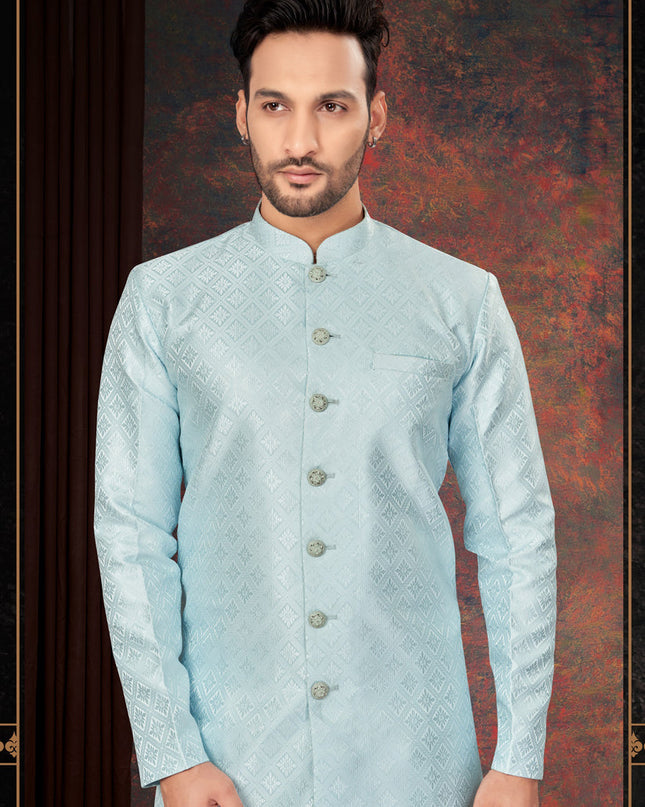 Sky Blue Mens Designer Indo Western