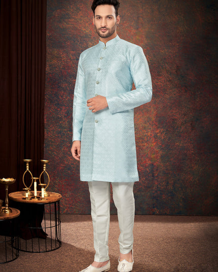 Sky Blue Mens Designer Indo Western