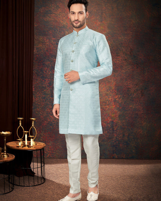 Sky Blue Mens Designer Indo Western