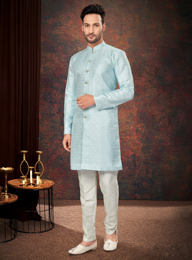 Sky Blue Mens Designer Indo Western