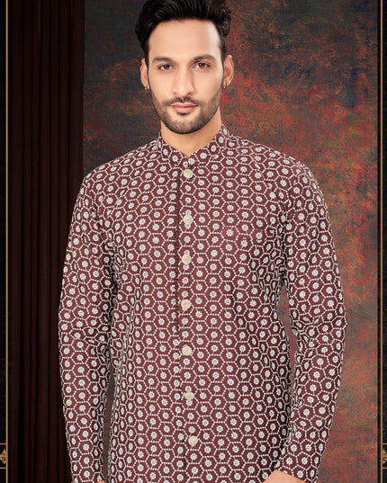 Maroon Mens Designer Indo Western