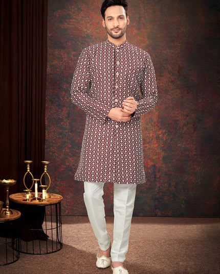 Maroon Mens Designer Indo Western