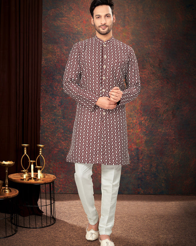 Maroon Mens Designer Indo Western