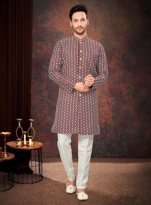 Maroon Mens Designer Indo Western