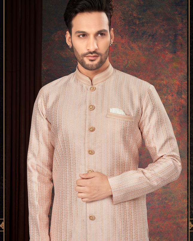 Peach Mens Designer Indo Western
