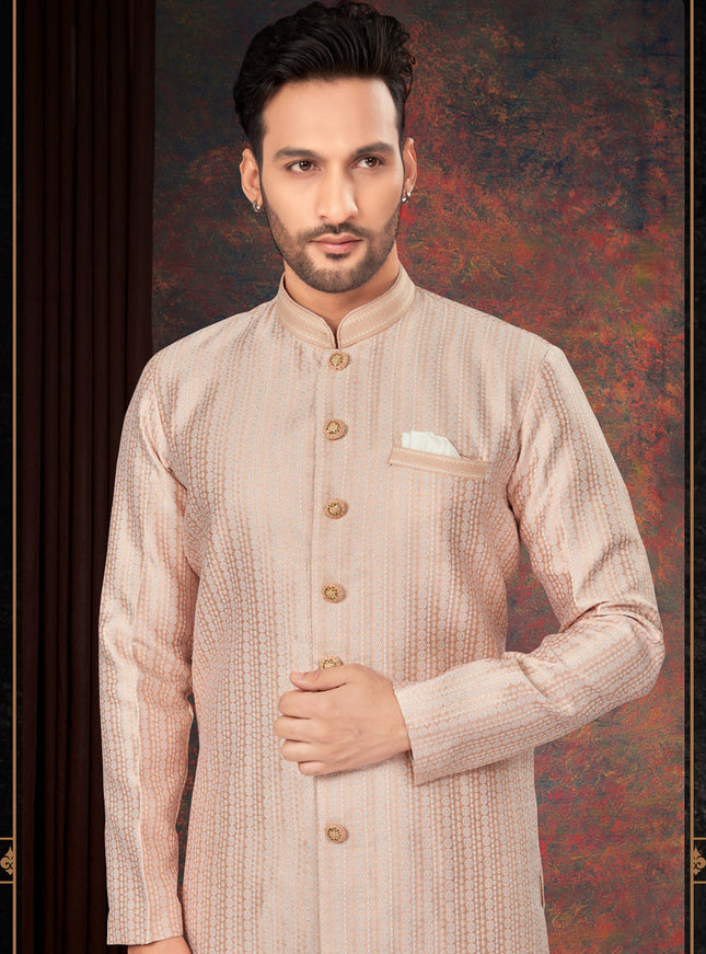 Peach Mens Designer Indo Western