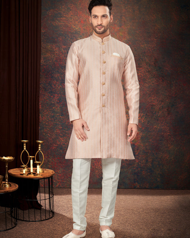 Peach Mens Designer Indo Western