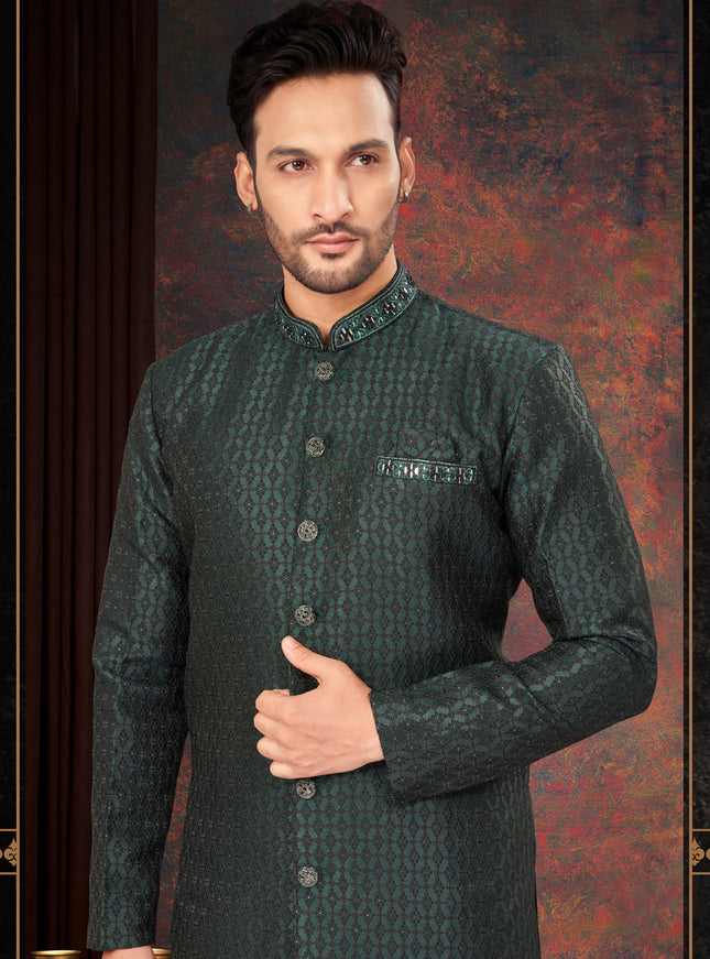 Bottle Green Mens Designer Indo Western