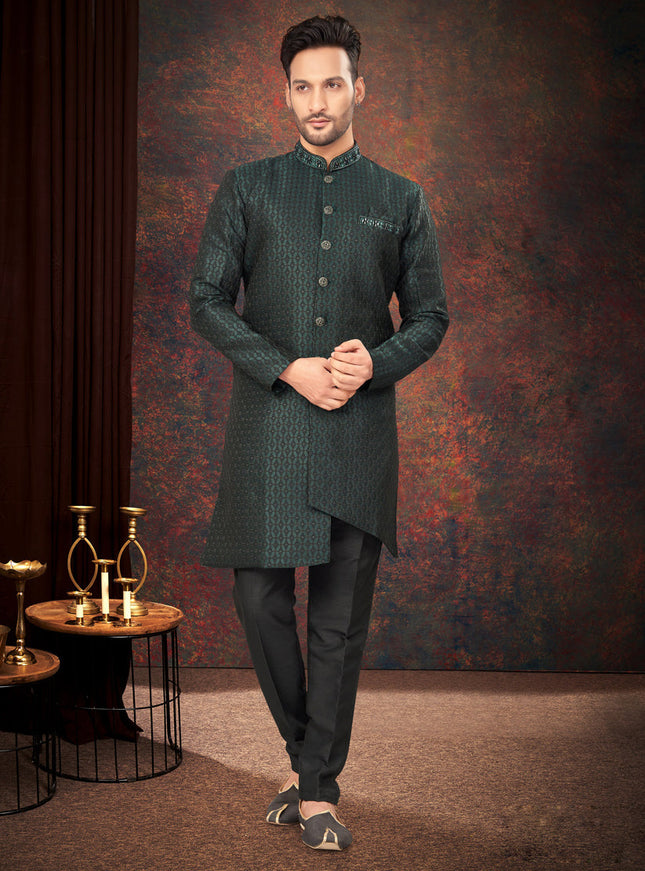 Bottle Green Mens Designer Indo Western