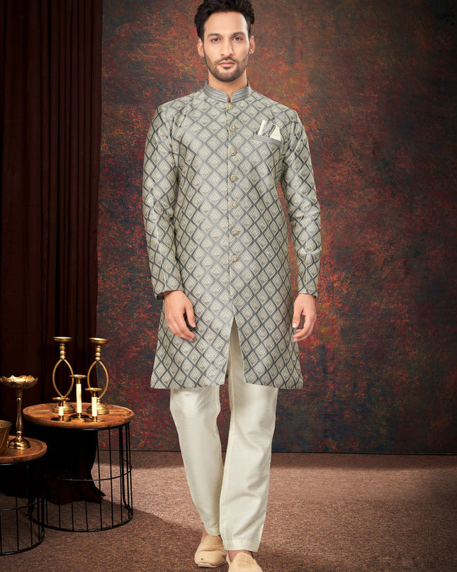 Grey Mens Designer Indo Western
