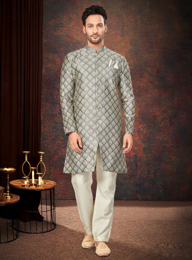 Grey Mens Designer Indo Western