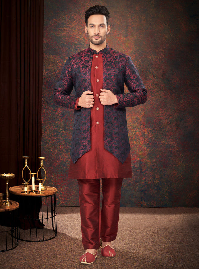 Maroon Mens Designer Indo Western