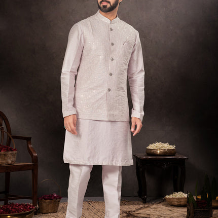 Grey Mens Kurta Pajama Set With Jacket